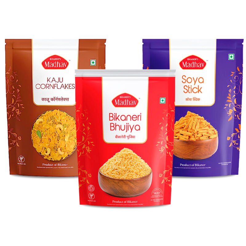 Bikaneri Bhujia 350Gm & Kaju Cornflakes 400Gm & Soya Stick 400Gm & All In One 400Gm