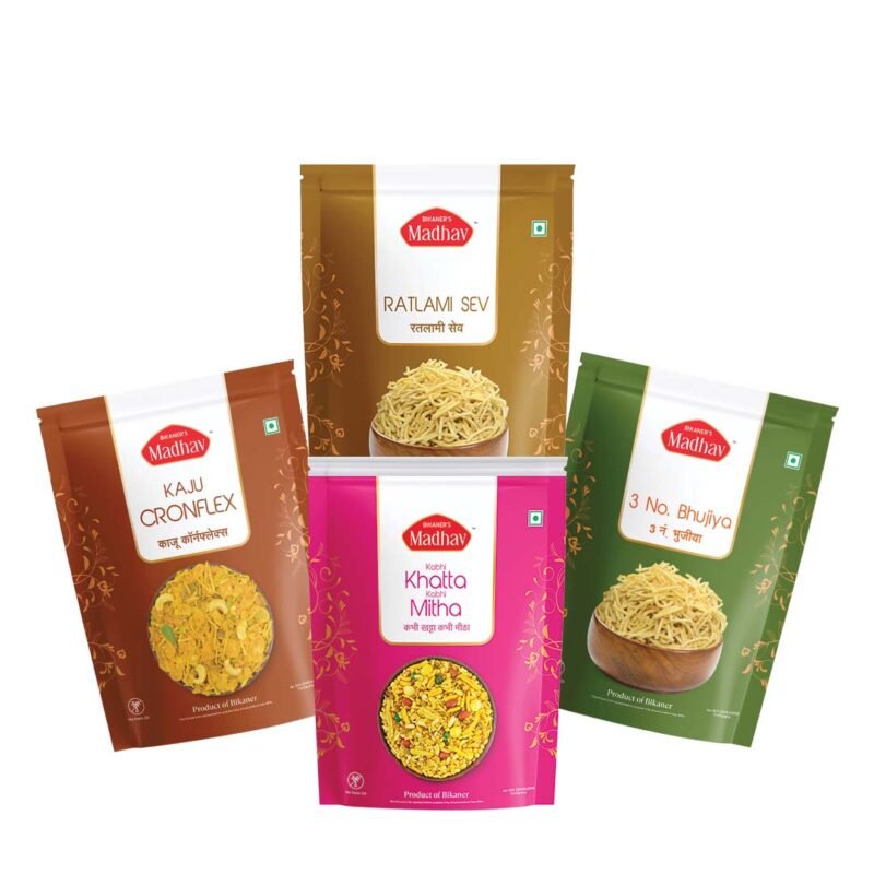 Kaju Cornflakes 350Gm & 3 No. Bhujia 400Gm & Khatta Mitha 400Gm & Ratlami Sev 400Gm